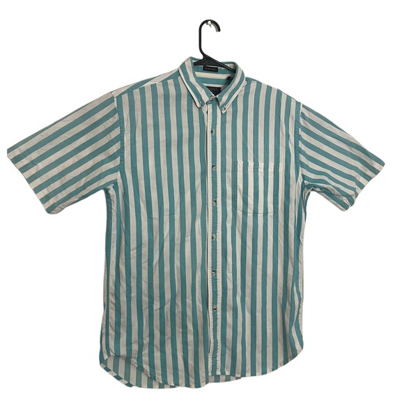 Vintage Eddie Bauer Rufton Twill Shirt Men L Short Sleeve Button Up Striped 181 - Picture 1 of 6